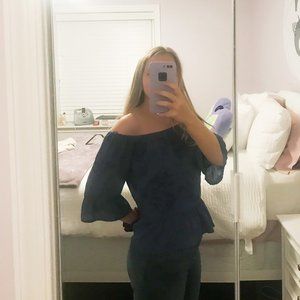Navy Blue Off-The-Shoulder Blouse